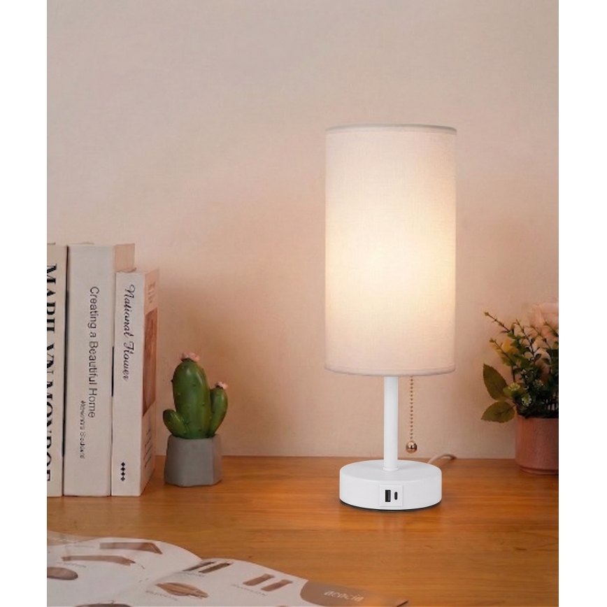 Brilagi - stalinė lempa su USB prievadu TABLON 1xE27/25W/230V balta