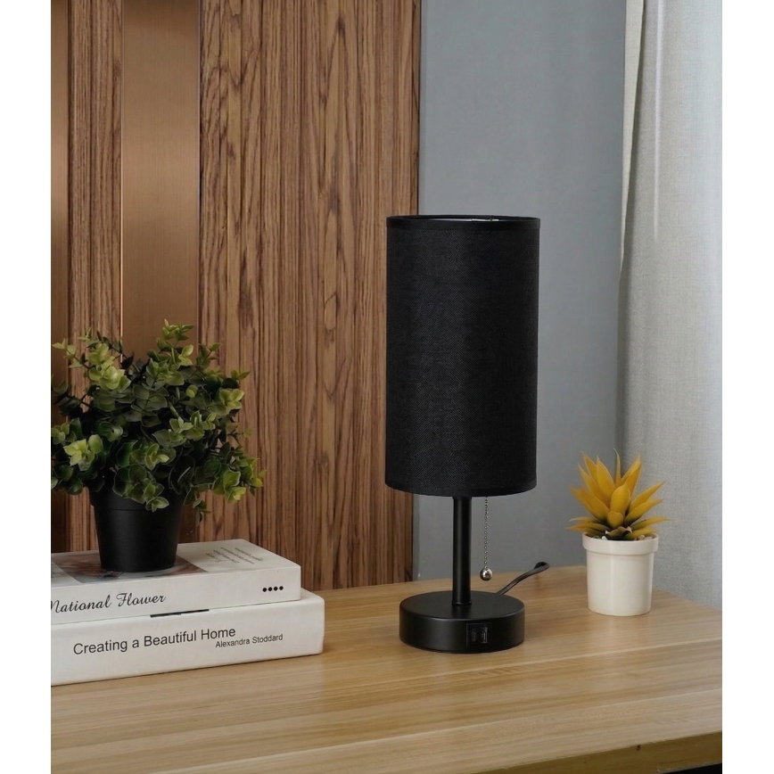 Brilagi - Stalinė lempa su USB prievadu TABLON 1xE27/25W/230V juoda