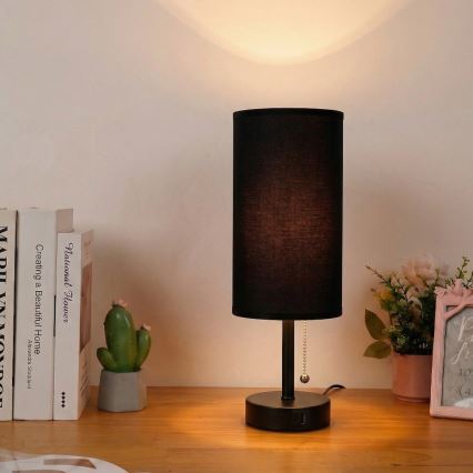 Brilagi - Stalinė lempa su USB prievadu TABLON 1xE27/25W/230V juoda