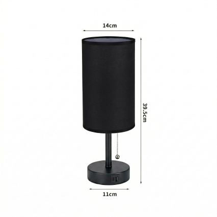 Brilagi - Stalinė lempa su USB prievadu TABLON 1xE27/25W/230V juoda