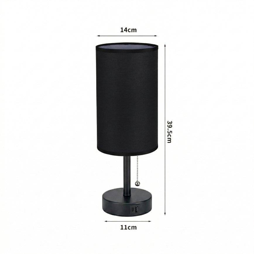 Brilagi - Stalinė lempa su USB prievadu TABLON 1xE27/25W/230V juoda