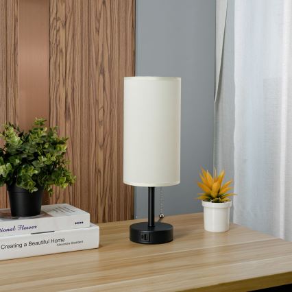 Brilagi - Stalinė lempa su USB prievadu TABLON 1xE27/25W/230V juoda/kreminė