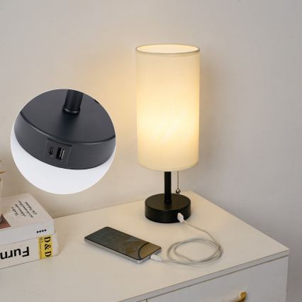 Brilagi - Stalinė lempa su USB prievadu TABLON 1xE27/25W/230V juoda/kreminė