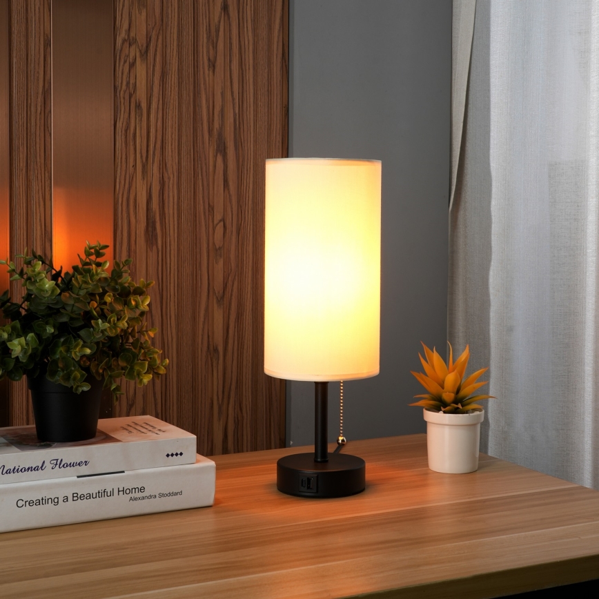 Brilagi - Stalinė lempa su USB prievadu TABLON 1xE27/25W/230V juoda/kreminė