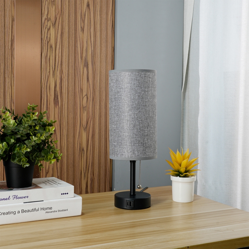 Brilagi - Stalinė lempa su USB prievadu TABLON 1xE27/25W/230V juoda/pilka