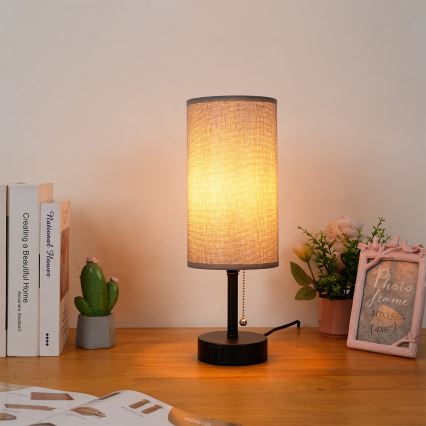 Brilagi - Stalinė lempa su USB prievadu TABLON 1xE27/25W/230V juoda/pilka