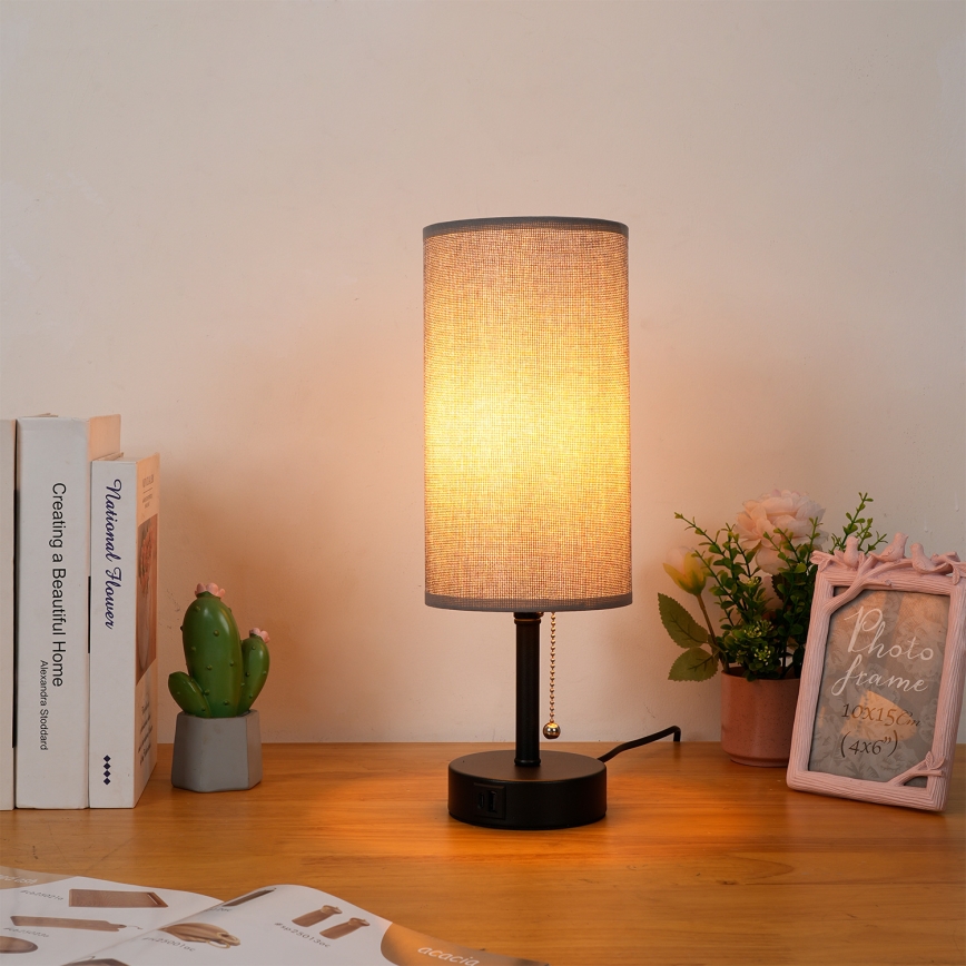 Brilagi - Stalinė lempa su USB prievadu TABLON 1xE27/25W/230V juoda/pilka