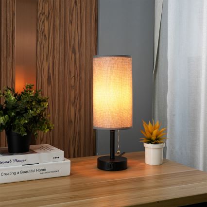 Brilagi - Stalinė lempa su USB prievadu TABLON 1xE27/25W/230V juoda/pilka