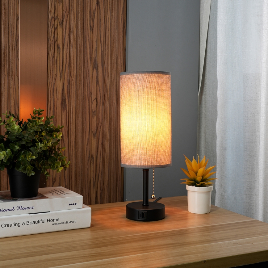 Brilagi - Stalinė lempa su USB prievadu TABLON 1xE27/25W/230V juoda/pilka