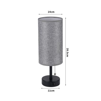 Brilagi - Stalinė lempa su USB prievadu TABLON 1xE27/25W/230V juoda/pilka