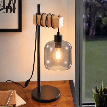 BRILAGI - Stalinė lempa WOOD GLASS 1xE27/40W/230V ruda/juoda/dūminė pilka