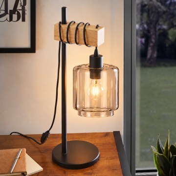 BRILAGI - Stalinė lempa WOOD GLASS 1xE27/40W/230V ruda/juoda/dūminė smėlinė