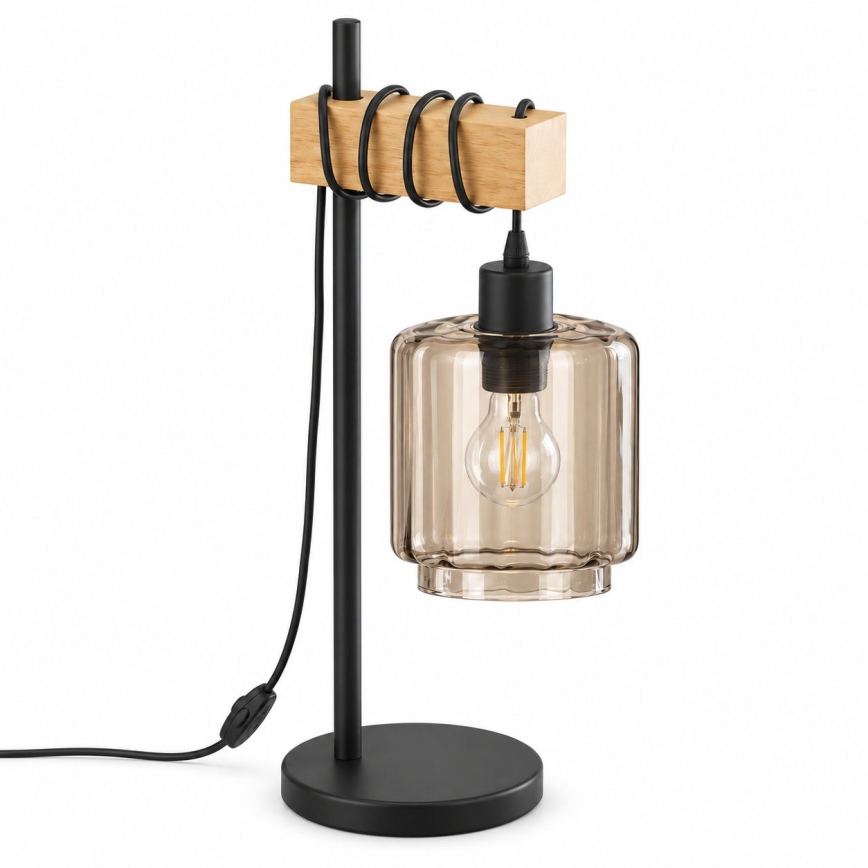 BRILAGI - Stalinė lempa WOOD GLASS 1xE27/40W/230V ruda/juoda/dūminė smėlinė