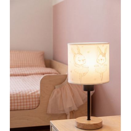 BRILAGI - Vaikiška stalinė lempa BOBO WOOD 1xE27/25W/230V ąžuolas/juoda/balta/triušiukai