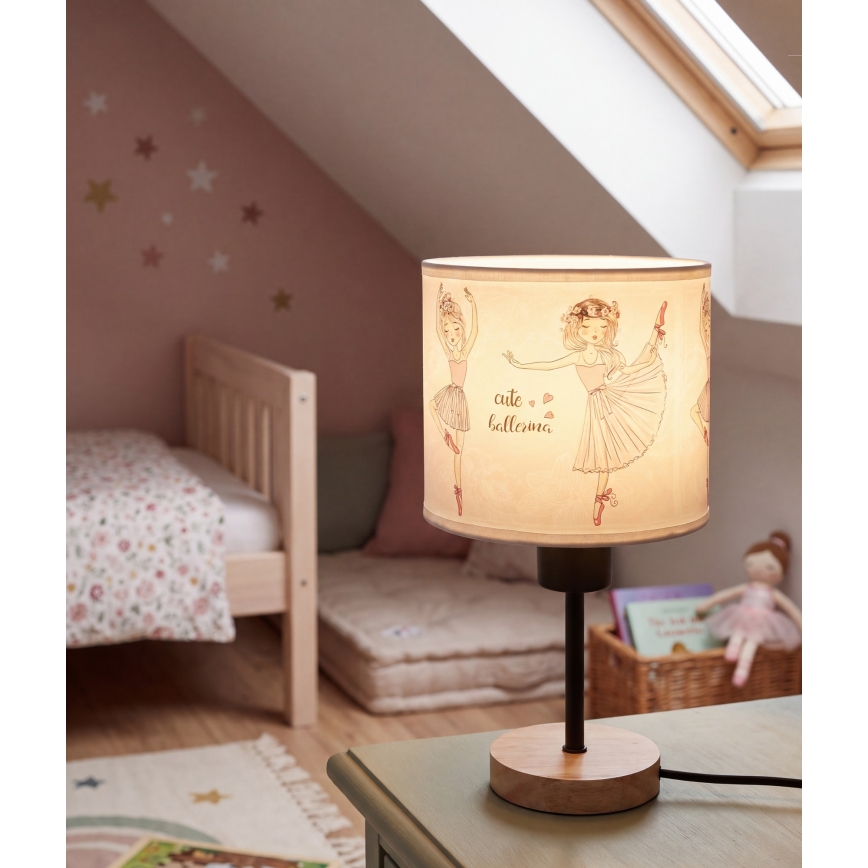BRILAGI - Vaikiška stalinė lempa BOBO WOOD 1xE27/25W/230V ąžuolas/juoda/balta/rožinė/baletukai