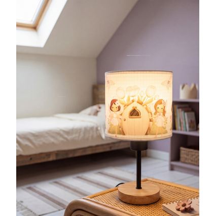 BRILAGI - Vaikiška stalinė lempa BOBO WOOD 1xE27/25W/230V ąžuolas/juoda/balta/rožinė/fėjos