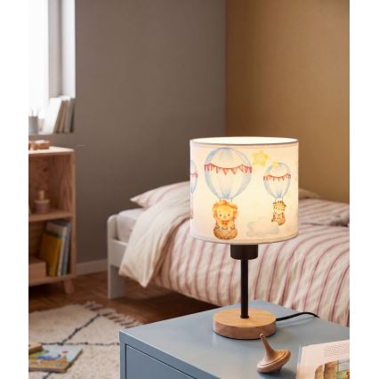 BRILAGI - Vaikiška stalinė lempa BOBO WOOD 1xE27/25W/230V ąžuolas/juoda/balta/su gyvūnėlių motyvais