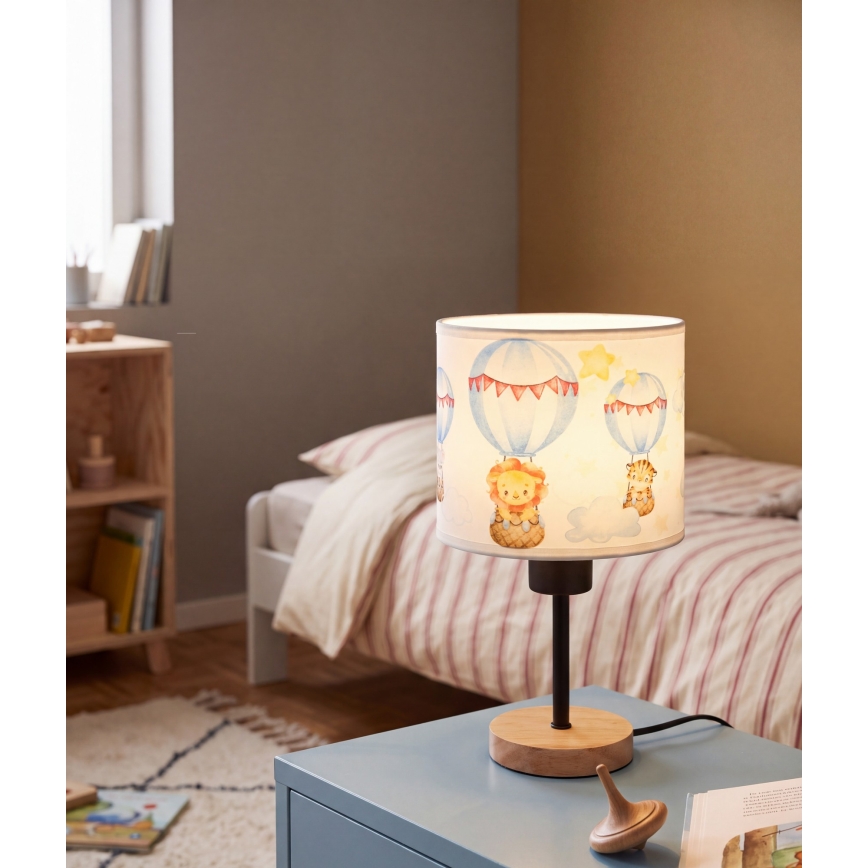 BRILAGI - Vaikiška stalinė lempa BOBO WOOD 1xE27/25W/230V ąžuolas/juoda/balta/su gyvūnėlių motyvais