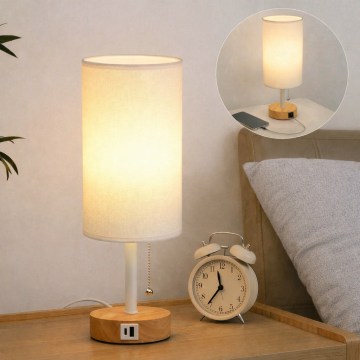 Brilagi - Stalinis šviestuvas su USB jungtimi TABLON 1xE27/25W/230V ąžuolas/balta