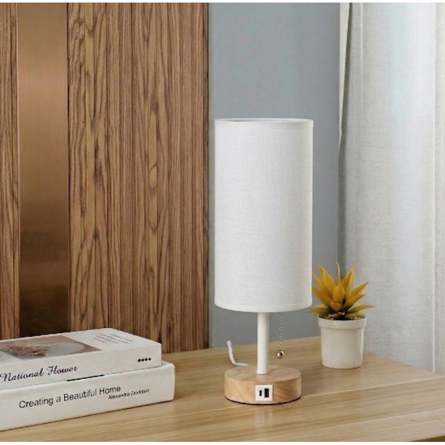 Brilagi - Stalinis šviestuvas su USB jungtimi TABLON 1xE27/25W/230V ąžuolas/balta