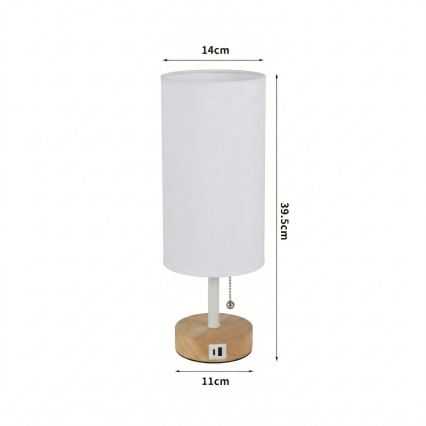 Brilagi - Stalinis šviestuvas su USB jungtimi TABLON 1xE27/25W/230V ąžuolas/balta