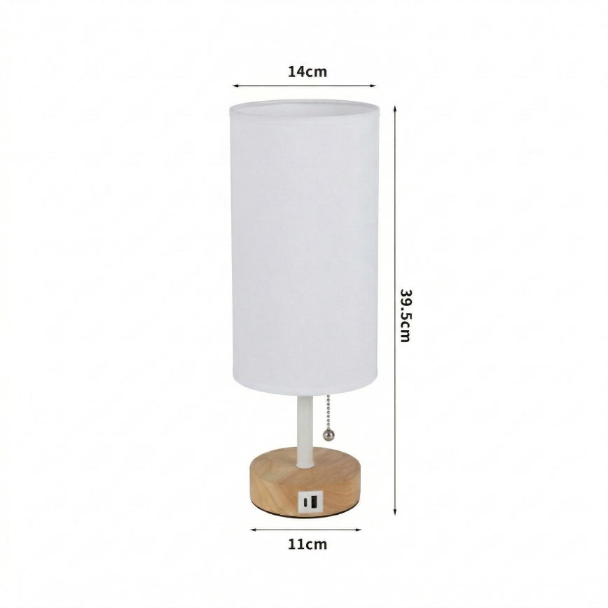 Brilagi - Stalinis šviestuvas su USB jungtimi TABLON 1xE27/25W/230V ąžuolas/balta