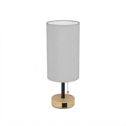 Brilagi - Stalinis šviestuvas su USB jungtimi TABLON 1xE27/25W/230V ąžuolas/juoda/balta