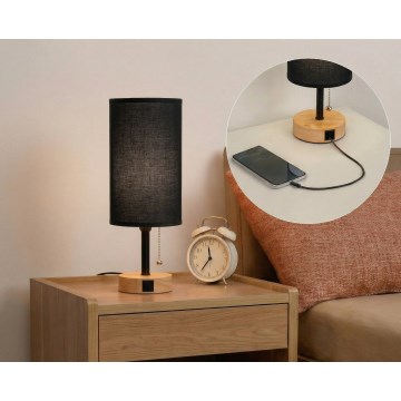 Brilagi - Stalinis šviestuvas su USB jungtimi TABLON 1xE27/25W/230V ąžuolas/juodas