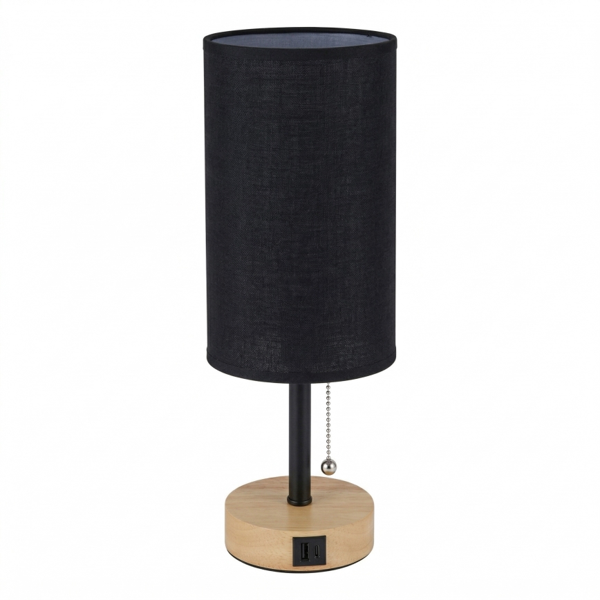 Brilagi - Stalinis šviestuvas su USB jungtimi TABLON 1xE27/25W/230V ąžuolas/juodas