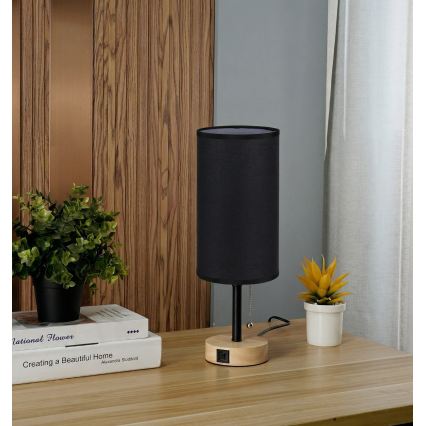 Brilagi - Stalinis šviestuvas su USB jungtimi TABLON 1xE27/25W/230V ąžuolas/juodas