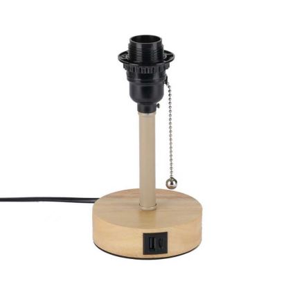 Brilagi - Stalinis šviestuvas su USB jungtimi TABLON 1xE27/25W/230V ąžuolas/kreminė/pilka