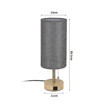 Brilagi - Stalinis šviestuvas su USB jungtimi TABLON 1xE27/25W/230V ąžuolas/kreminė/pilka