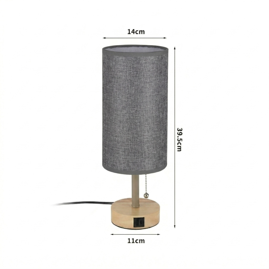 Brilagi - Stalinis šviestuvas su USB jungtimi TABLON 1xE27/25W/230V ąžuolas/kreminė/pilka