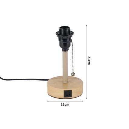 Brilagi - Stalinis šviestuvas su USB jungtimi TABLON 1xE27/25W/230V ąžuolas/smėlinė