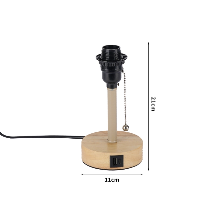 Brilagi - Stalinis šviestuvas su USB jungtimi TABLON 1xE27/25W/230V ąžuolas/smėlinė