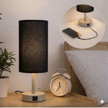 Brilagi - Stalinis šviestuvas su USB jungtimi TABLON 1xE27/25W/230V smėlinė/juoda