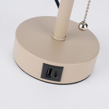 Brilagi - Stalinis šviestuvas su USB jungtimi TABLON 1xE27/25W/230V smėlinė/juoda