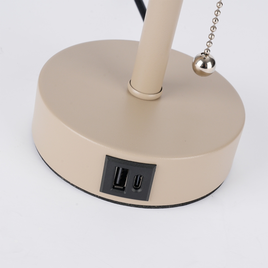Brilagi - Stalinis šviestuvas su USB jungtimi TABLON 1xE27/25W/230V smėlinė/juoda