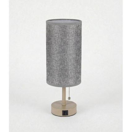 Brilagi - Stalinis šviestuvas su USB jungtimi TABLON 1xE27/25W/230V smėlinis/pilkas