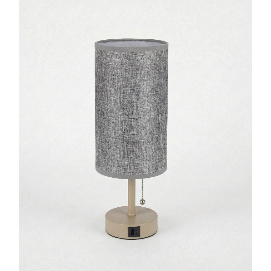 Brilagi - Stalinis šviestuvas su USB jungtimi TABLON 1xE27/25W/230V smėlinis/pilkas