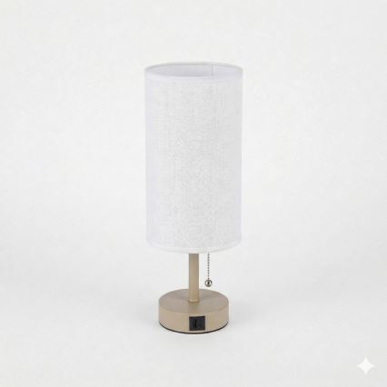 Brilagi - stalinis šviestuvas su USB jungtimi TABLON 1xE27/25W/230V smėlio spalvos/balta