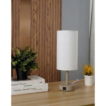 Brilagi - stalinis šviestuvas su USB jungtimi TABLON 1xE27/25W/230V smėlio spalvos/balta