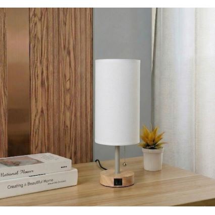 Brilagi - Stalinis šviestuvas su USB lizdu TABLON 1xE27/25W/230V ąžuolas/smėlinė/balta