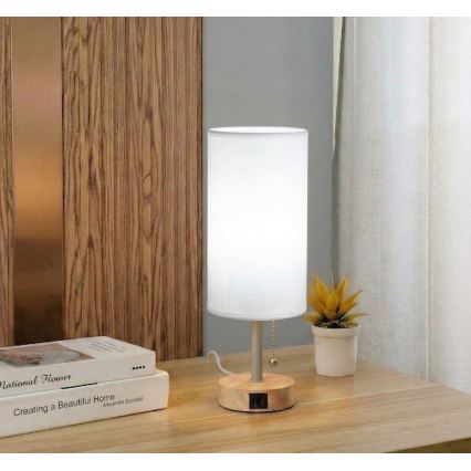 Brilagi - Stalinis šviestuvas su USB lizdu TABLON 1xE27/25W/230V ąžuolas/smėlinė/balta