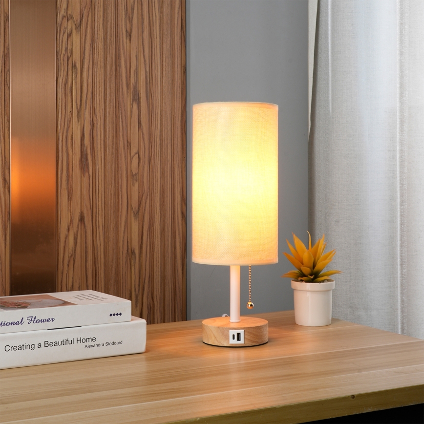 Brilagi - stalinis šviestuvas su USB prievadu TABLON 1xE27/25W/230V ąžuolas/balta/smėlinė