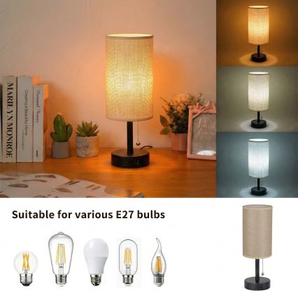 Brilagi - stalinis šviestuvas su USB prievadu TABLON 1xE27/25W/230V juodas/smėlio spalvos