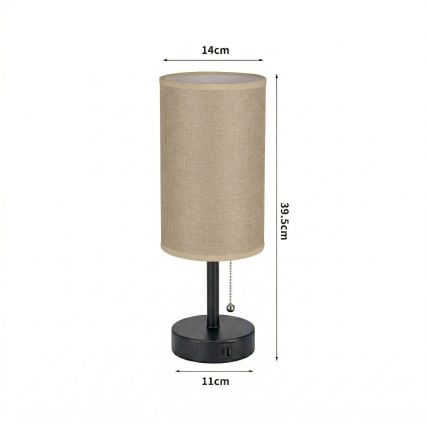 Brilagi - stalinis šviestuvas su USB prievadu TABLON 1xE27/25W/230V juodas/smėlio spalvos