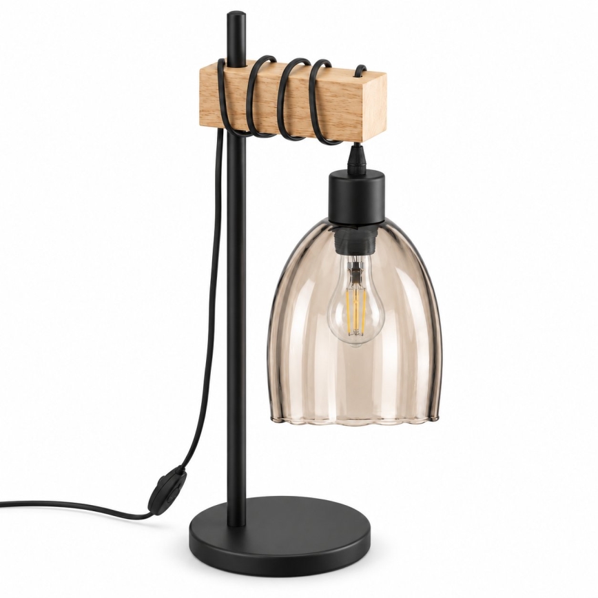 BRILAGI - Stalinis šviestuvas WOOD GLASS 1xE27/40W/230V ruda/juoda/dūminė smėlinė