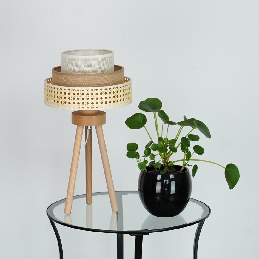 Brilagi - Stalo lempa CEDAR LUNETA 1xE27/15W/230V rotangas/ruda/kremas