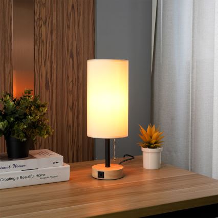 Brilagi - Stalo lempa su USB prievadu TABLON 1xE27/25W/230V ąžuolas/juoda/kreminė